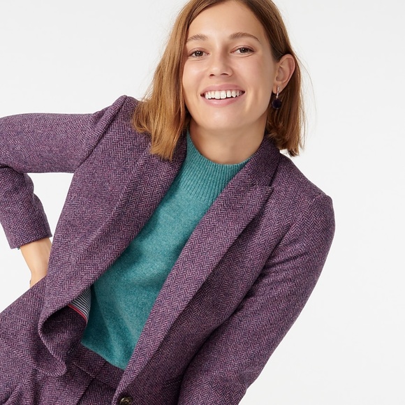 Hacking Wool Blazer Purple Herringbone 